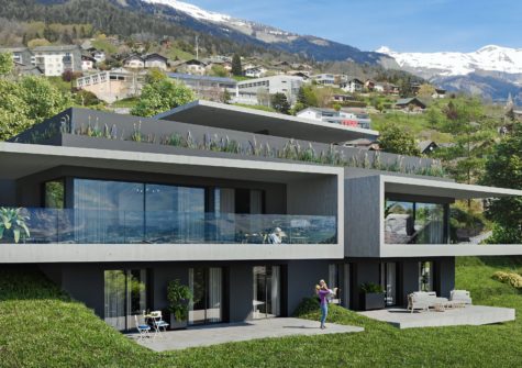 Villa jumelée contemporaine avec vue sur la plaine à Savièse