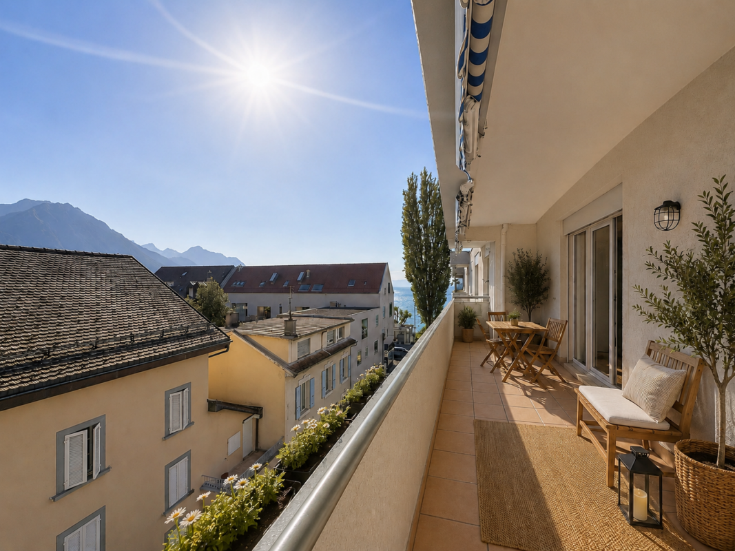 Bel et spacieux appartement de 3.5 pces avec magnifique vue sur les Dents-du-Midi et le lac.